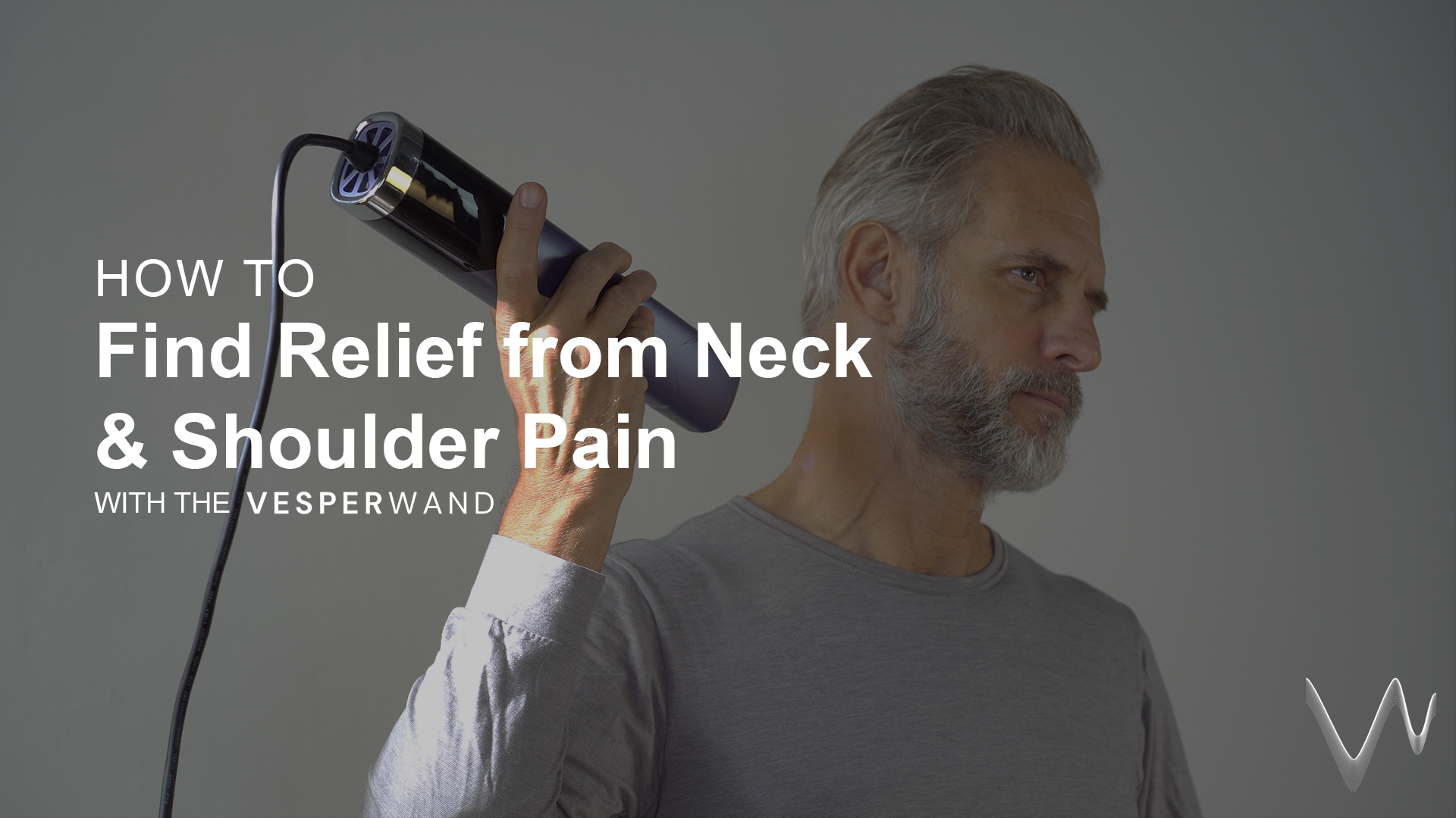 Load video: A video demonstrating how to ease neck and shoulder pain using the Vesper Wand. The model applies the wand in slow, rolling motions along the neck and shoulder area, showcasing its soothing warmth and targeted relief capabilities. Perfect for managing tension, improving circulation, and promoting relaxation.